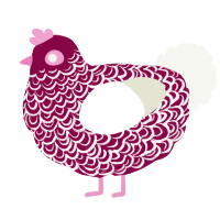 A maroon and white chicken with a double-lace pattern