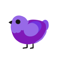 Uriah, a violet and blurple chicken with a head pattern