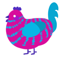 A fuchsia and cerulean chicken with a bar pattern