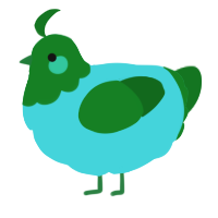A aqua and leaf chicken with a head pattern