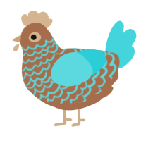 A brown and aqua chicken with a lace pattern