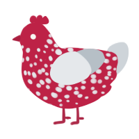 A crimson and mist chicken with a speckle pattern
