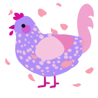 A lilac and pink chicken with a speckle pattern