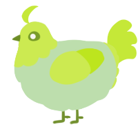 A gluppy and lime chicken with a head pattern