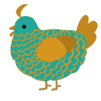 A turquoise and ochre chicken with a lace pattern