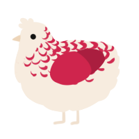 A cream and crimson chicken with a half-lace pattern