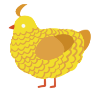 A yellow and orange chicken with a lace pattern