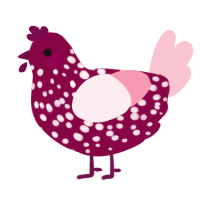 A maroon and rose chicken with a speckle pattern