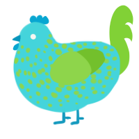 A aqua and grass chicken with a speckle pattern