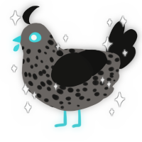 A grey and black chicken with a speckle pattern