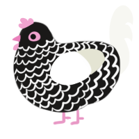 A sable and white chicken with a lace pattern