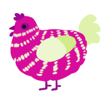 A fuchsia and apple chicken with a bar pattern