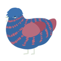 A ultramarine and crimson chicken with a bar pattern