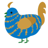 A sapphire and gold chicken with a bar pattern