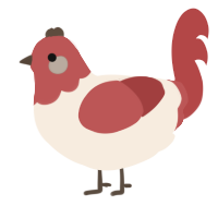 A cream and red chicken with a head pattern
