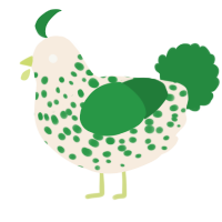 A cream and viridian chicken with a speckle pattern