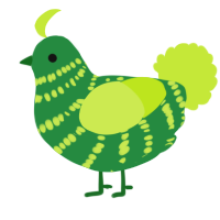 A viridian and lime chicken with a bar pattern
