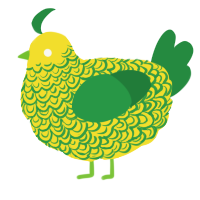 A yellow and viridian chicken with a double-lace pattern