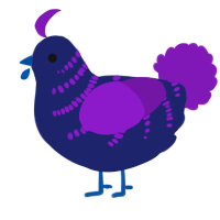 A navy and violet chicken with a half-bar pattern