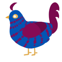 Blueberry Pie, a ultramarine and wine chicken with a bar pattern