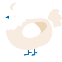 A cream chicken with a head pattern