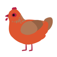 A vermilion and brown chicken with a neck-speckle pattern