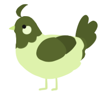 A apple and olive chicken with a head pattern