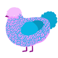A lavender and cerulean chicken with a double-lace pattern