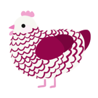 A white and maroon chicken with a lace pattern