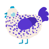 A cream and indigo chicken with a speckle pattern