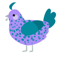 A lilac and sea chicken with a speckle pattern