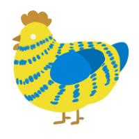 A yellow and sapphire chicken with a bar pattern