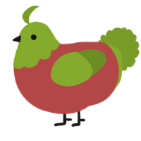 A red and chartreuse chicken with a head pattern