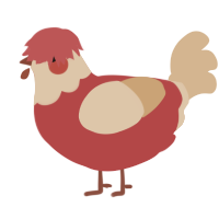 Ketchup, a red and beige chicken with a head pattern