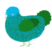 A cerulean and leaf chicken with a double-lace pattern
