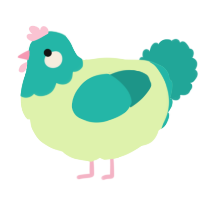 A apple and turquoise chicken with a head pattern