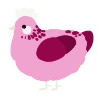 A pink and maroon chicken with a neck-speckle pattern