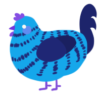A sky and navy chicken with a bar pattern