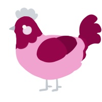 A pink and maroon chicken with a head pattern