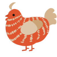 A vermilion and beige chicken with a bar pattern