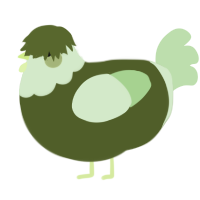 A olive and gluppy chicken with a head pattern