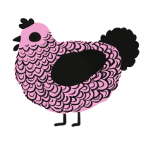 A pink and black chicken with a double-lace pattern