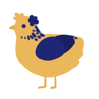 A honey and navy chicken with a neck-speckle pattern