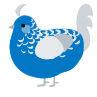 Snowslide, a sapphire and mist chicken with a half-lace pattern