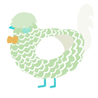 A gluppy and white chicken with a lace pattern