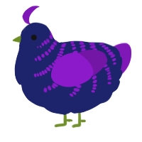 A navy and violet chicken with a half-bar pattern