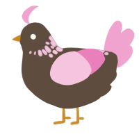 A bark and pink chicken with a neck-speckle pattern