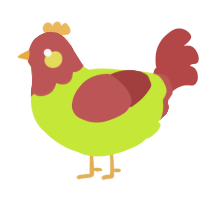 A lime and red chicken with a head pattern