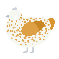 A white and orange chicken with a speckle pattern