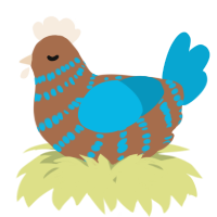 A brown and cerulean chicken with a bar pattern